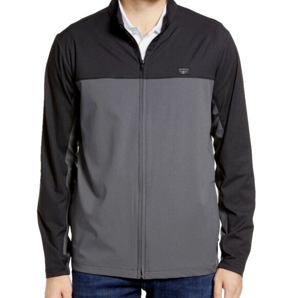 Travis Mathew Dead Giveaway Zip Jacket Size M Black Gray Colorblock Lightweight - Picture 1 of 14